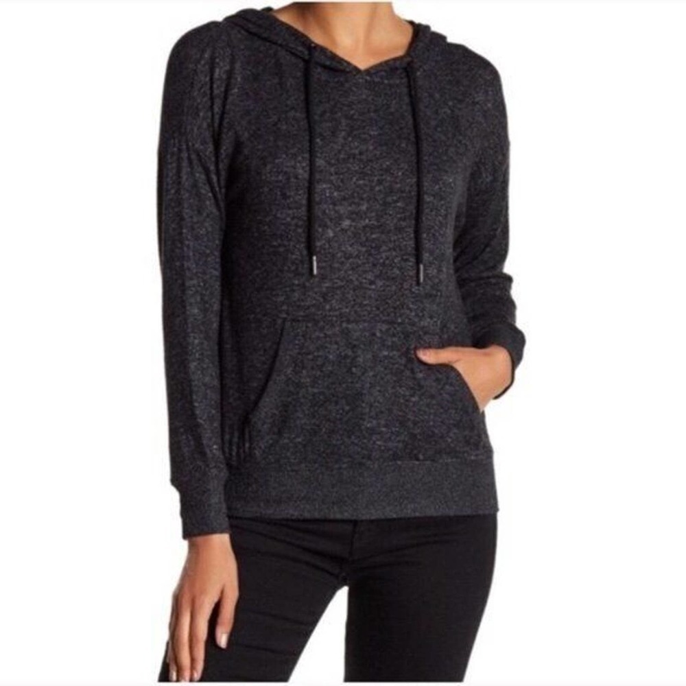HARLOWE & GRAHAM Womens Medium Dark Gray Space Dye Hoodie Rayon Knit Sweatshirt